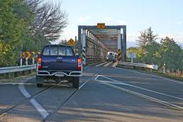 Single-lane Taramakau road-rail bridge on New Zealand's South Island