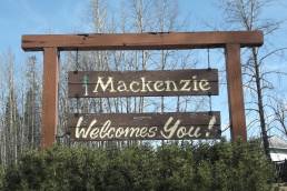 Welcome sign at the entrance to Mackenzie, British Columbia